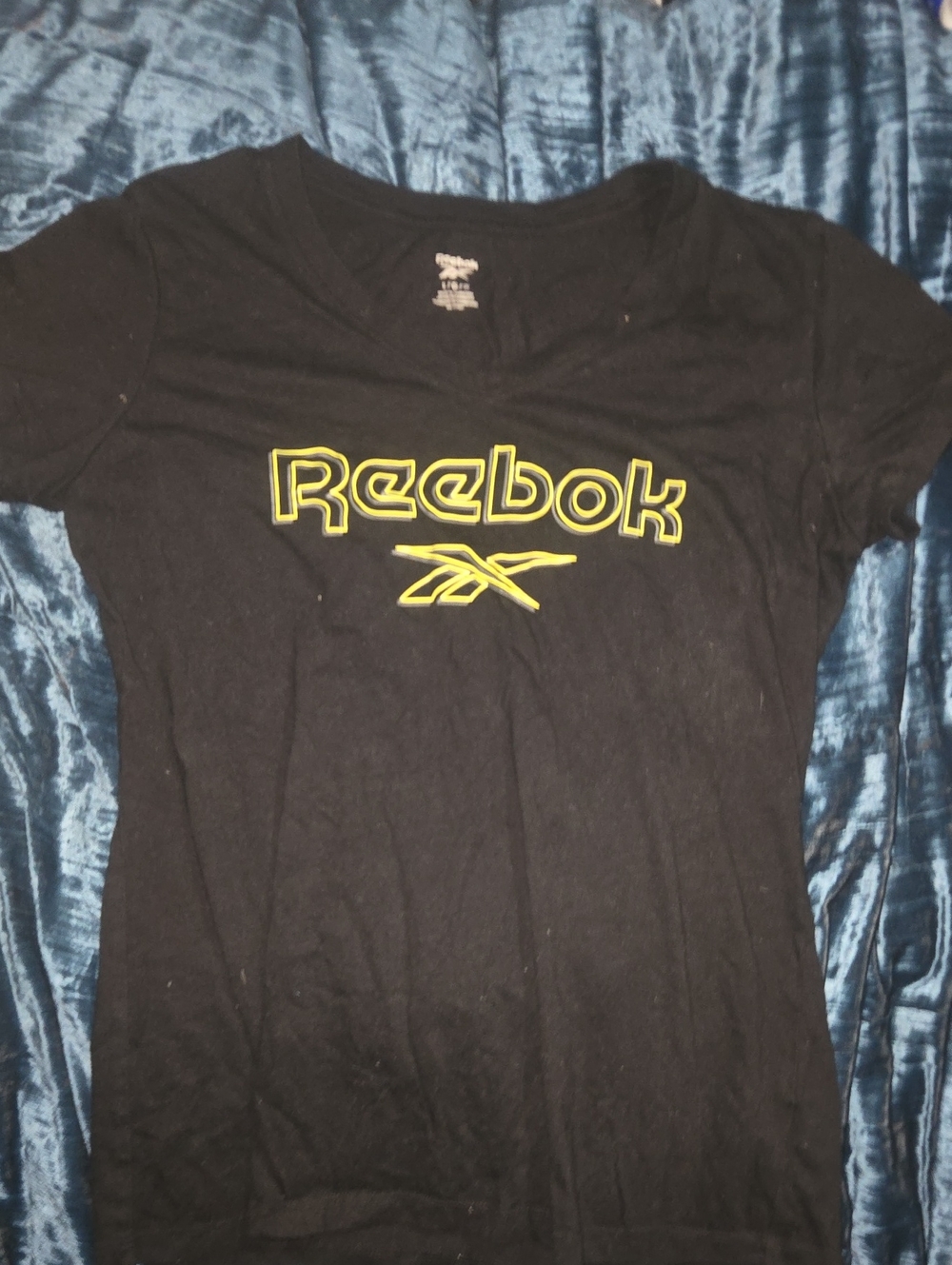 Reebok Black Tee with Neon Yellow Logo for Kids